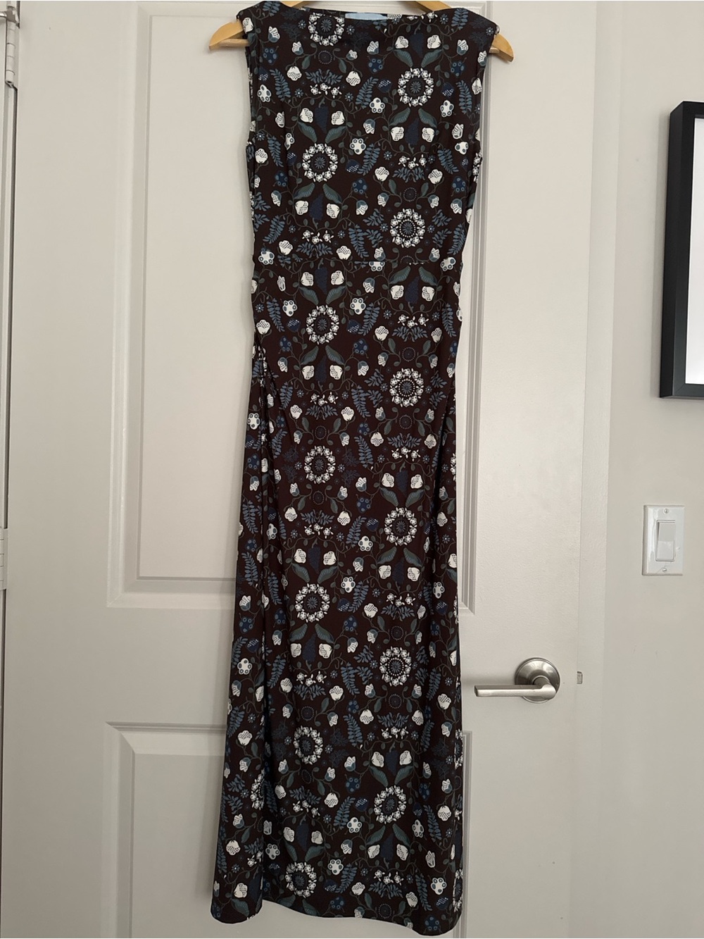 Sleeveless Floral Midi Dress in Brown & Blue